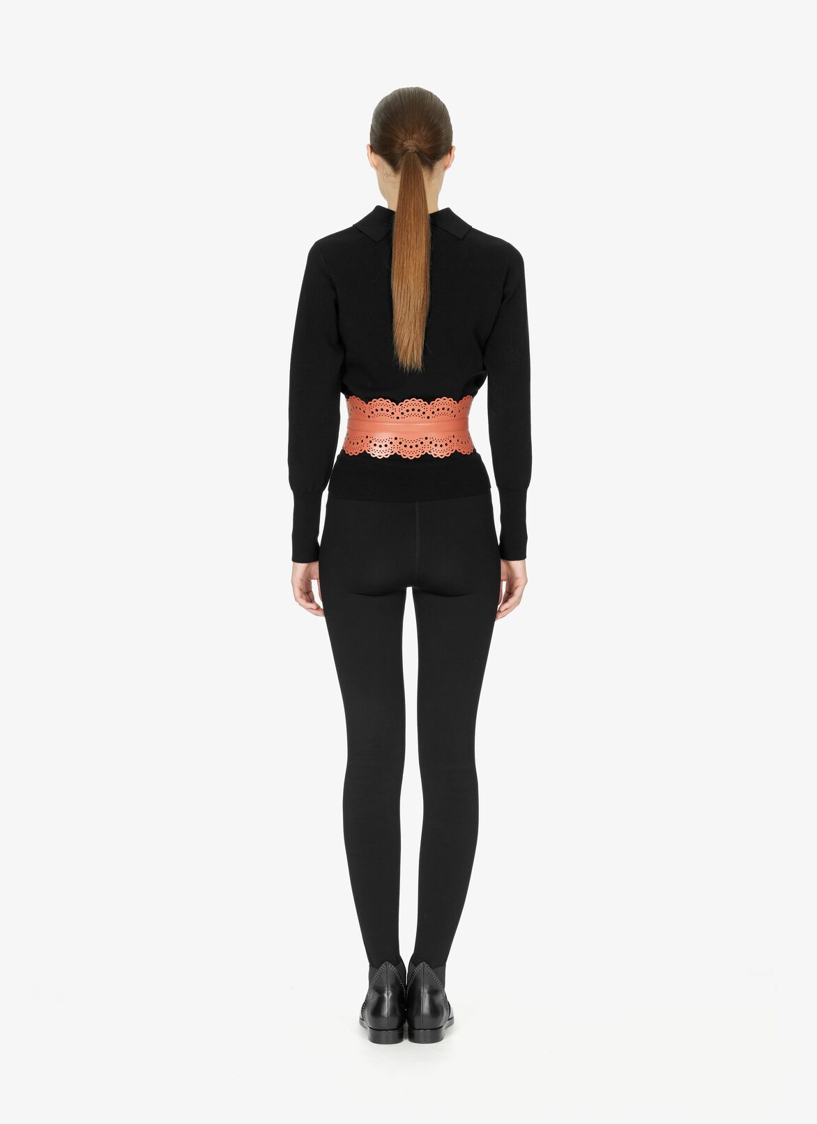 Laser Cut Calfskin Corset Belt ALAÏA BEIGE LASER CUT CALFSKIN CORSET BELT